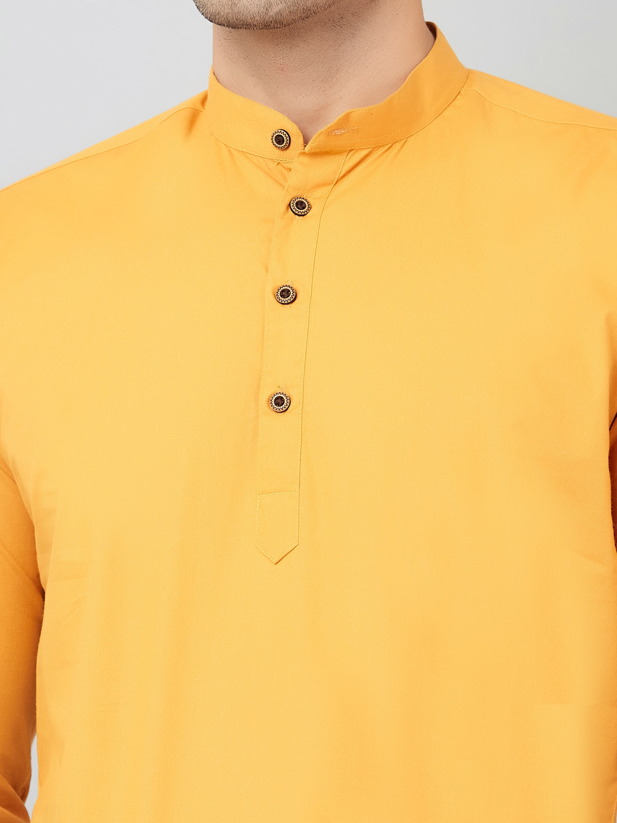 Louis Monarch Men Solid Yellow Pure Cotton Straight Short Kurta
